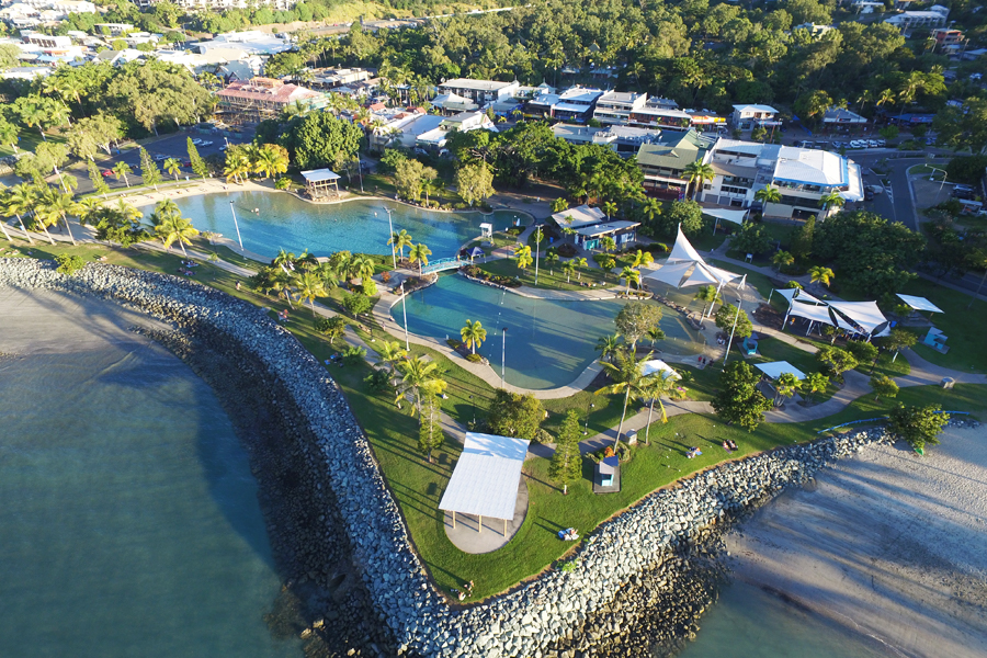 Airlie Beach Lagoon aerial view of airlie beach lagoon near the coastline