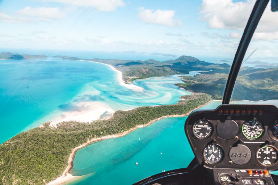 scenic helicopter flight over whitehaven beach