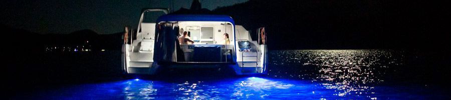 Underwater blue lights onboard Whitsunday Adventurer, two day two night sailing tour
