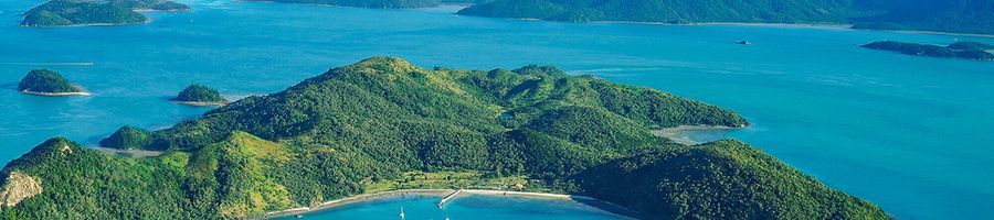 Island Arierl Island panorama with blue and green colours