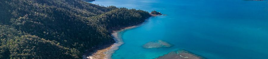 Whitsunday Island landscape with water, reef and island