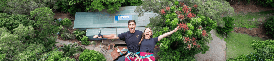 A couple doing a tandem bungy jump