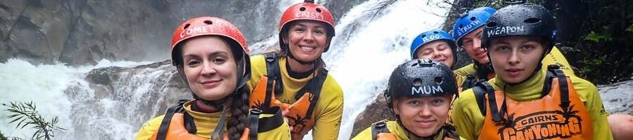 A group of friends canyoning in Cairns