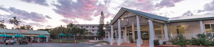 front of K'gari Beach Resort at sunset