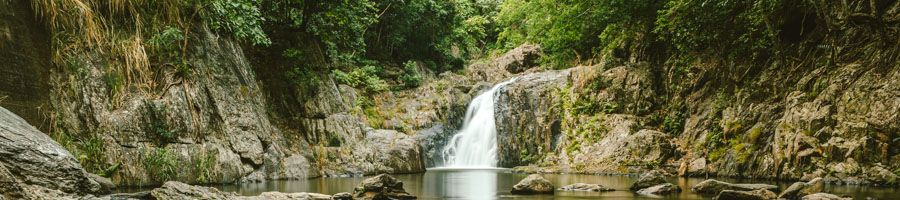 Ground level perspective of Crystal Cascades
