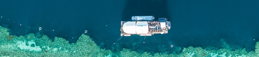 Reefsleep Great Barrier Reef Experience aerial shot of reef pontoon