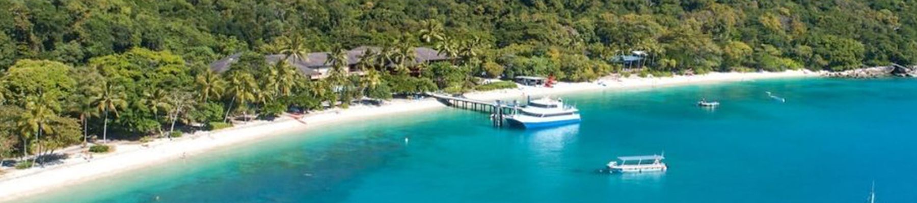 Fitzroy Ferry at Fitzroy island lined with palms