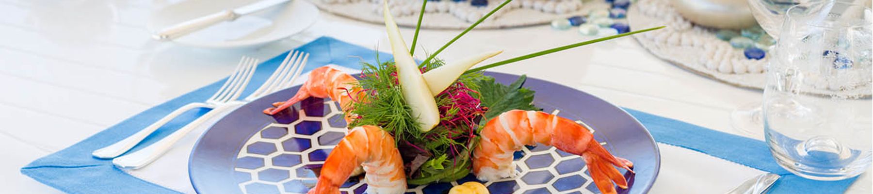 Mischief catering Prawn dish with colourful garnishes