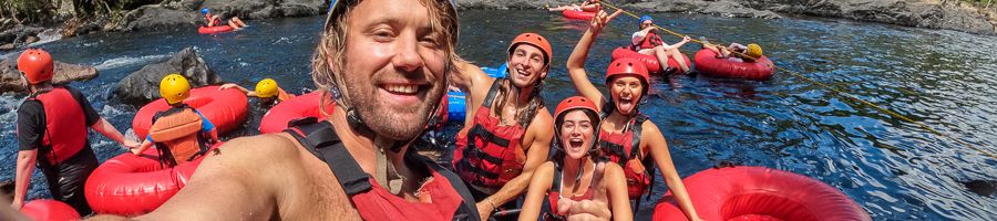 Tubing group in the water