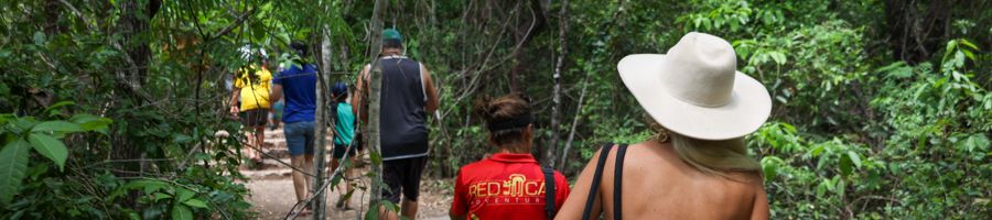 Hill Inlet Lookout Walking to Hill Inlet Lookout with a group in hats