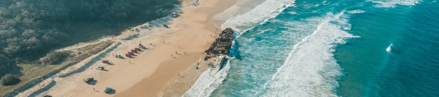 Maheno Shipwreck, K'gari (Fraser Island) SS Maheno Shipwreck aerial image
