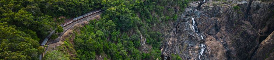 Aerial of Baron Falls and Scenic Rail in the Forest