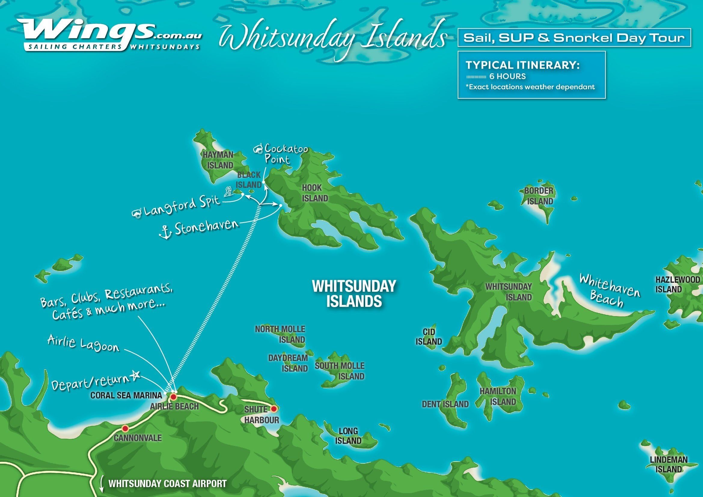 WINGS Itinerary in the Whitsundays map of WINGS Itinerary in the Whitsundays