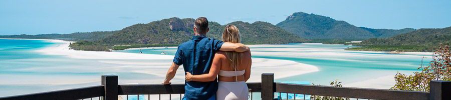 Hill Inlet Whitsundays couple posing at hill inlet lookout