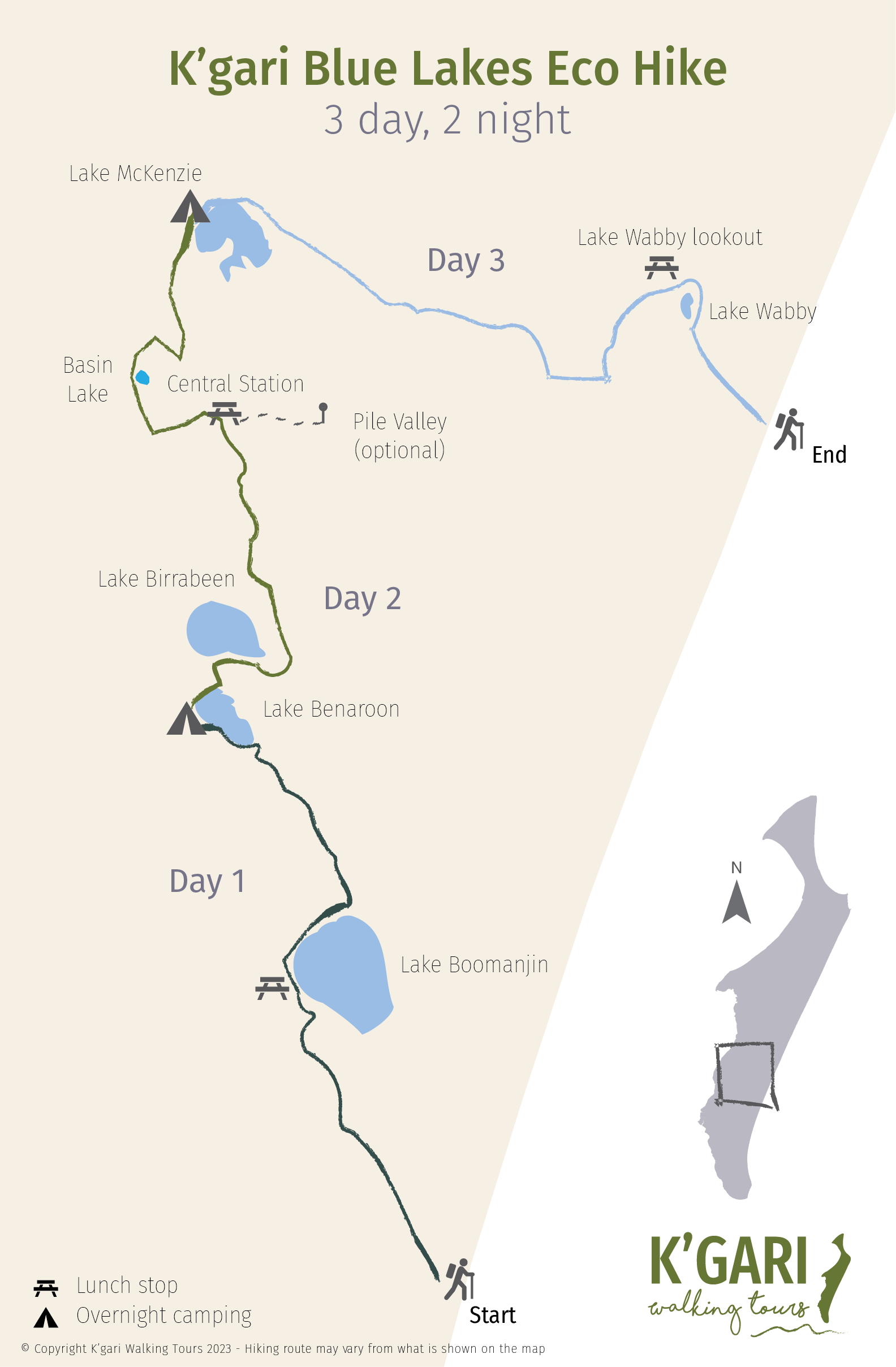 K'gari Blue Lakes Eco Hike Map
