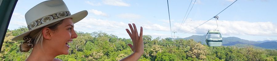 Skyrail Cableway on the way to Kuranda, Cairns A girl on board the Skyrail Cableway on the way to Kuranda