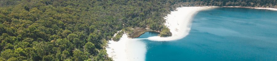 aerial view of lake mckenzie shoreline on k'gari