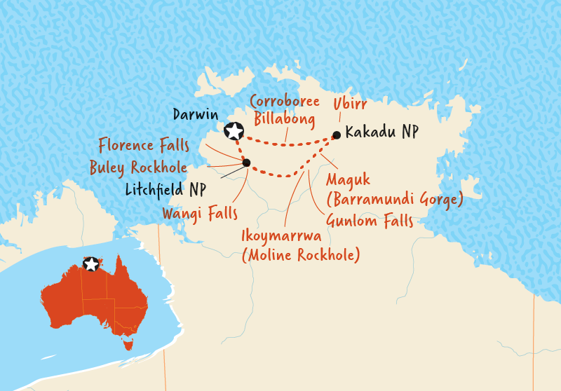 kakadu and litchfield camping tour map adventure tours