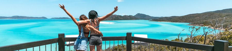 Hill Inlet Lookout on Whitsunday Island Ocean Rafting girls on Hill Inlet Lookout