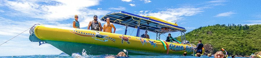 Ocean Rafting in the Whitsundays A group of tourists on board an Ocean Rafting boat