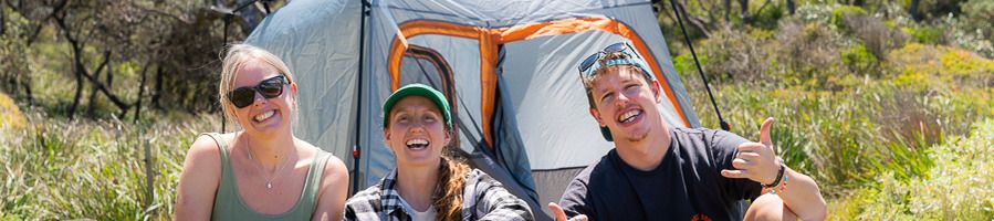 A group of friends camping on a hiking trip