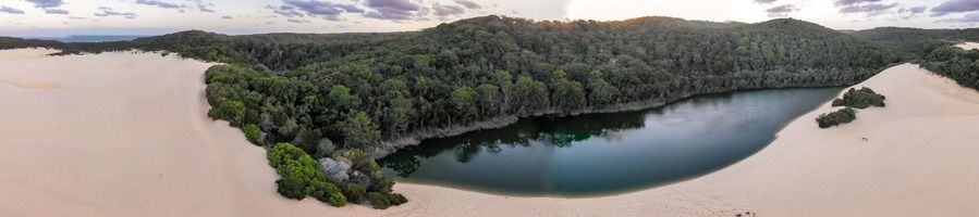An aerial shot of Lake Wabby on K'gari