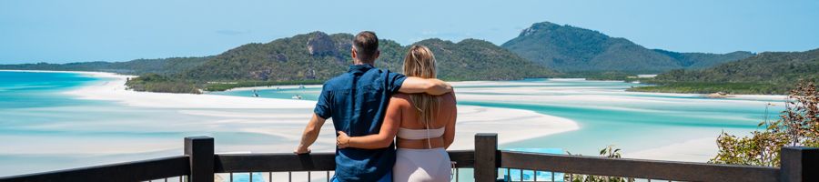 Hill Inlet, Whitsunday Islands A couple standing at hill inlet lookout admiring the view