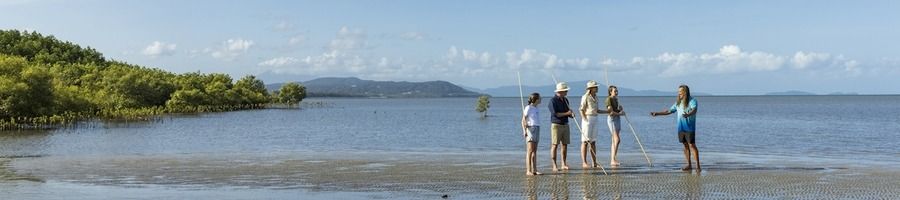 People learning about traditional spearfishing on an Aboriginal coastal adventure