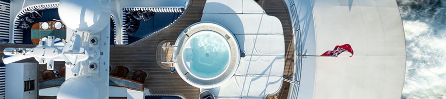 Lumir Superyacht aerial view of superyacht jacuzzi and sundeck