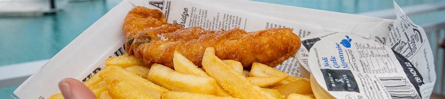fish and chips in a takeaway box on hamilton island