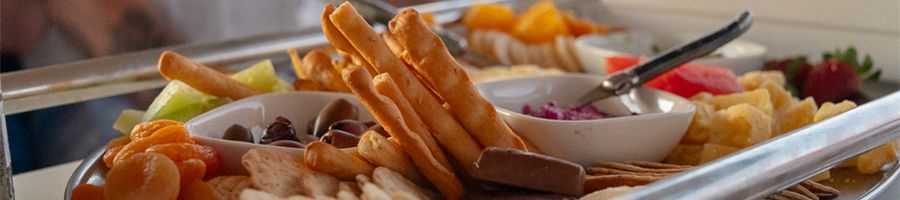 gourmet snack platter at lunchtime on a boat