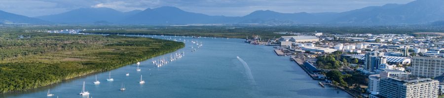 aerial view of the cairns marina in queensland