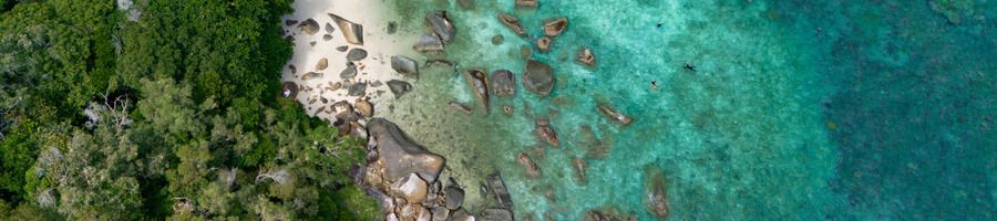 An aerial shot of the water and sand at Fitzroy Island